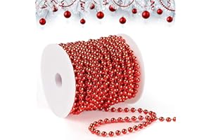 LGZIN Perlengirlande Weihnachten, Perlenband Christbaumkette, Christbaum Perlenkette, Perlenschnur Weihnachten, Perlenkette für Weihnachtsbaum, Tisch Deko, Hochzeit Perlenschnur(Rot, 15M)