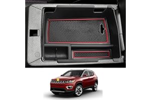 CDEFG Compatibile con Compass 2021-2024 Vano Portaoggetti Bracciolo Scatola di Controllo Centrale del Bracciolo Scatola di Immagazzinaggio Organizer con Tappetino Antiscivolo Accessori (Rosso)