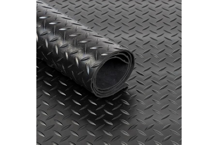 Black Rubber Matting Roll | Thick Heavy Duty Flooring Mat, Indoor & Outdoor, Non-Slip, Waterproof & Easy to Cut | Ideal for Garage, Vans, Gym, Shed Floor | 1.5m Width 3mm (Checker Plate, 2m x 1.5m)