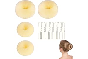 LYRAMIS 4 Pièces Donuts Chignon,Boudin Cheveux Accessoire Cheveux Femme Accessoires de Coiffure Elastique Donut Chignon Enfant Fille Coussins à Chignons Pince Aide Bandeau Chouchou,pour Mariage (Blanc)