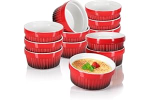 COM-FOUR® 12x Ragout Fin Bowl - Moules allant au four en rouge - Bol à crème brûlée - Bol à dessert de 250 ml chacun - Passe au lave-vaisselle