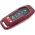 Nordecco Glossy Key Case Protective Cover Compatible With Ford Mustang MONDEO 3 Button KeyLess (Red)