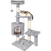 Scratching Post for Cats, 112 cm Tree Scratcher and Multiple Levels Stable | with 4 Sisal Posts, 3 Platforms, 1 Bed, Cat Towe