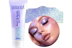 Prreal Body Glitter Gel 50ml, Paillettes de visage, Body Gel paillettes Shimmer liquide fard à paupières, Paillettes Chunky Holographique Laser poudre Festival Glitter(011 Phantom Blue)