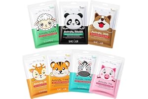 HENJUNU 7 Pezzi Maschera Viso Idratante con Stampe Animalier, Maschera Viso Bambina, Adatto a Tutti i Tipi di Pelle, Idee regalo per ragazze e donne adolescenti