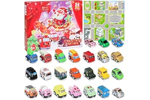 AURASKY Calendrier de Ll'Avent Voiture, Calendrier de L'avent Voiture Majorette, 24 pièces jeu de Voiture de Noël, Cadeau Noël Coffret Surprise Jouet Compte à Rebours Cadeaux pour Garçon 2023