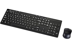 Amazon Basics ‎MD023 Full-Sized Wireless Keyboard and Mouse Combo, 2.4 GHz USB Receiver, UK Layout, Black
