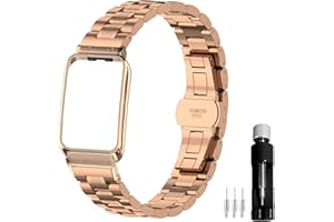 Gheper Metal Watchband Compatible with Samsung Galaxy Fit3[2024] SM-R390 Smartwatch Accessory 316L Stainless Steel Protective Frame Case Design Replacement Wrist Strap Bracelet for Women Men