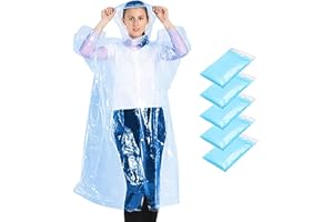EILISA 5/10 pcs Disposable Rain Ponchos, Plastic Rain Poncho Emergency Poncho Waterproof Adult Women Men Single Use Blue for Travel, Hiking, Running