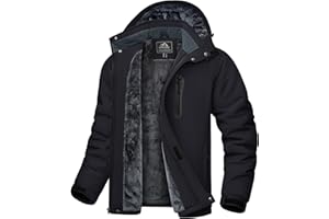 KEFITEVD Men's Waterproof Skiing Jacket Fleece Winter Coat Sports Outdoor Windproof Warm Jacket with Hood