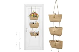 UENNM Hängeorganizer Tür, Aufbewahrung Hängend, Abnehmbares Design Obstkorb Hängend, 3 Fächer Organizer Wand Hängend aus Baumwollseil Gewebt für Aufbewahrung von Blumen, Schlüsseln, Kleinigkeiten(Yellow)