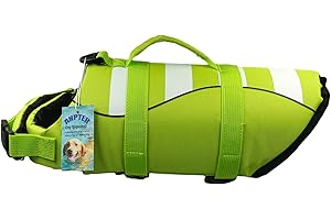 ANPTER Dog Life Jackets Pet Summer Safety Swim Float Vest Floatation Preserver Puppy Lifesaver with High Buoyancy and Handle for Small Medium Large Dogs at Swimming Pool Beach Boating(M, Green)