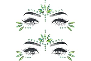 RHSEMI 2pcs Grün Edelstein Kristall Gesicht Tattoo，Glitzersteine Gesicht Kit kann auf Ihrem Gesicht die ganze Nacht für viele Anlässe,Sie sind das perfekte Geschenk für Kinder und Erwachsene.