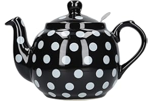 London Pottery Farmhouse Polka Dot Teapot with Infuser, Ceramic, Black/White, 4 Cup (1 Litre)