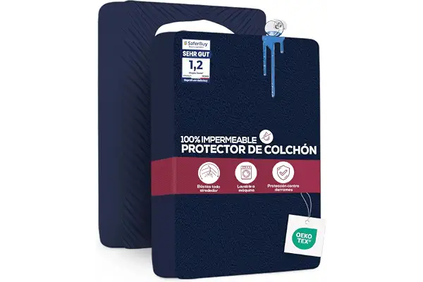 Utopia Bedding Protector Colchón 90 x 200 x 30 cm Impermeable, Certificación Oeko-Tex Funda Colchón, Cubre Colchón Transpirable, Elástico En Todo El Contorno Azul Marino