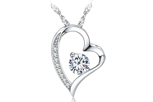 Emma Manor EM Collier Coeur d'amour Plaqué Or Blanc 14 carats Pour Toujours Collier Pendentif Coeur d'amour Bijoux en Zircone Cubique pour Femme Fille