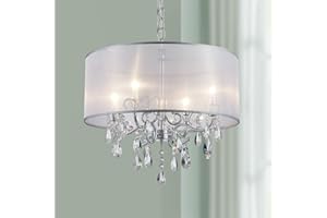 BESTIER Moderne Elegent Cristal Pendentif Lustre Tambour 4 Luminaires Chrome Luminaire LED Plafonnier Dia 48 cm x H 45 cm
