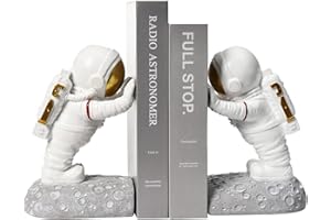 MAISON DES CADEAUX Ensemble de serre-livres décoratifs astronautes poussant pour la maison, le bureau, adultes et enfants (ASTRO1) Blanc