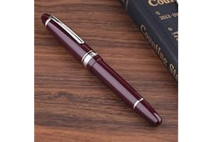 erofa Majohn P136 Piston Fountain Pen 1.1 mm Stub Nib with Box, Red Resin Writing Pen Set