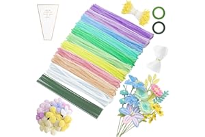 MOTONG Pack of 400 Pipe Cleaners for Crafts, 10 Macaron Colours, Pipe Cleaners for Crafts, Pastel for Chenille Wire, 360 Pieces Stamens, 20 Pieces Flower Wire for Crafts with Gift Ribbon