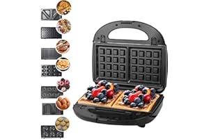 Hoapin Appareil à Croque Monsieur 7 en 1, Machine à Sandwich, Gaufrier, Presse à Paninis, 7 Plaques Antiadhésives et Interchangeables, Thermostat Automatique, 750W