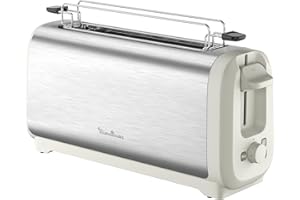 Moulinex Subito, Grille-pain longue fente avec chauffe-viennoiseries, Dorage plus rapide, Économies d'énergie, Rise et inox, LS5S1AE0