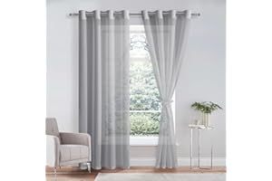 DWCN Sheer - Tenda in voile trasparente con occhielli, 2 pezzi, per soggiorno, camera da letto, grigio, 280 x 140 cm (altezza x larghezza)