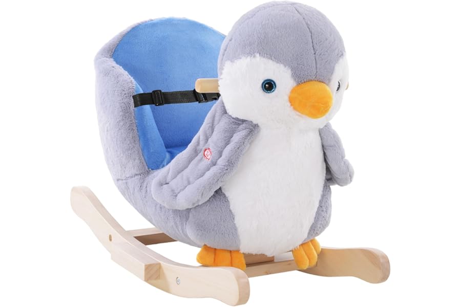 HOMCOM Children Kids Animal Rocking Horse Penguin Plush Musical Button 32 Songs Kid Rocker for 18+ Months