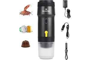ALNOTEC Expresso Machine à Café Portable Electrique Auto Chauffante, 20BAR - 3 EN 1 Compatible Capsules NES, DG et Café Moulu - Chargeurs 220V, USB et Voiture - Brassage Froid/Chaud - Rechargeable.