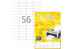 TopStick 8700 - Etiquetas autoadhesivas universales A4 muy pequeño (52,5 x 21,2 mm, papel) 100 hojas, 56 etiquetas por hoja, 5600 etiquetas, para impresoras inkjet y láser