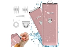 SUN YOBA Dog Clippers,Pet Hair Trimmer Low Noise Washable USB Rechargeable Cordless Dog Grooming Kit with Wide & Narrow Blade,Electric Pet Feet Hair Trimmer for Cats Dogs (Pink+Double Blades)