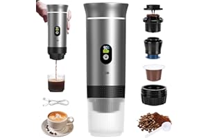 Vzyndir Cafetières à Capsules Voyage Pour Camping Machine Cafe,CafetièRe Portable 12V,Affichage Température L'heure Machine à Expresso électrique,Portable a Cafe Capsule Auto chauffante Pour USB-C