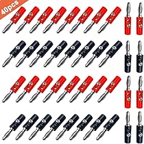 50 Spine Banana 4mm - Connettori Nichelati Per Cavi Audio E Altoparlanti (Nero E Rosso)