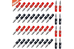 QitinDasen 40Pcs Premium 4mm Banana Spina, Placcato Nickel Banana Connettore Spina per Cavo Audio Altoparlante (Nero & Rosso)