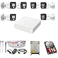 HIKVISION Full HD 8 Channel DVR with 2 MP 6 Outdoor Cameras [COLOR NIGHT VISION + BUILT-IN AUDIO MIC + SMART DUAL LIGHT + MOTION DETECTION] + 1 TB HDD + 8 Ch SMPS, USEWELL CCTV Cable+BNC/DC Set, WHITE
