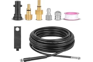 Qooltek 15M/50FT Idropulitrice Tubo di Scarico Adattatore Kit di Pulizia del Tubo Compatibile con Karcher Serie K, Lavor, Idropulitrice Bosch, Tappo Rapido 1/4'', 1 Ugello Getto Anteriore 6 Posteriore