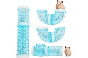 WishLotus Hamster Tubes, Adventure External Pipe Set Transparent Material Hamster Cage & Accessories Hamster Toys to Expand Space DIY Creative Connection Tunnel Track Rat Toy (Blue)