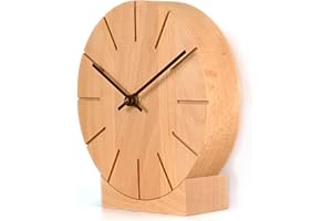 ‎NATUHR Natuhr Funkuhr Wanduhr Tischuhr Buche Holz - Boom - geräuscharm Massivholz Design ø17 cm (Buche geölt Schwarze Zeiger, Funkuhrwerk)