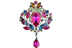 Merdia Created Crystal Brooch for Women Shiny Flower Teardrop Brooch Pin