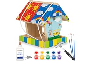 ITA DIY Futterhaus für Vögel zum Zusammenbauen und Bemalen FlybyFeeder - Vogelhaus Komplett Bausatz mit Hammer, Nägeln, Farben zum Bauen und Malen für Kinder - Bastelset für Jungen & Mädchen
