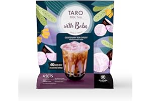ORIENTAL TEA BOX Té de leche Taro con burbujas de azúcar moreno con perlas de tapioca Boba (4 paquetes)