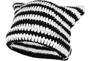 FADCAER Czapka z kotem dla kobiet dziewcząt, kocie ucho beanie zwierzę ręcznie robiona dzianinowa czapka szydełkowana czapka dla kota urocza zabawna czapka z dzianiny kocie uszy dzianinowa czapka puszysta