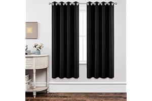 Joydeco Cortinas Opacas 2 Piezas, Cortinas Dormitorio con Ojales Anti Luz Cortina Termica Aislantes Frio y Calor para Salon Curtains Blackout (Negro, 2x140x175cm)