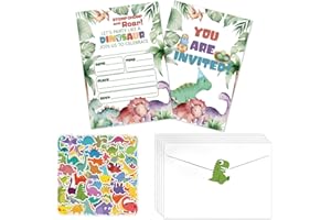 PTECDROTS 20 Pcs Dinosaur Invitation Sets with Envelopes Dino Party Favor Birthday Invitation Cards for Kids Birthday Baby Shower Dino Party Supplies, 17 x 12 cm