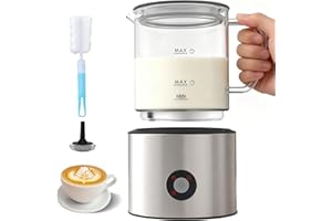 CASIMHU Espumador de Leche 4 en 1, Calienta leche Espumador Electrico 500ml Silenciosa, Calentador de Leche Inducción Automáticas con Desmontable Vaso de Vidrio, para Capuchino, Chocolate