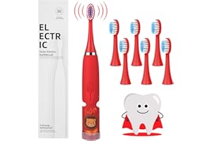 Vicloon Elektryczna szczoteczka do zębów, szczoteczka do zębów dla dzieci z 6 szt. Elektryczna szczoteczka do zębów, szczoteczki do zębów, system wibracji, miękki i wygodny uchwyt, elektryczne