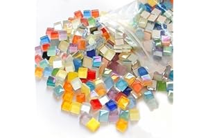 Lxoraziy 1000g/Circa 1100PCS Pietre Colorate per Mosaico di Vetro, Tessere per Mosaico Piastrelle Assortite, Pietre Multicolore, 10 x 10 mm, per Decorazioni Cornici Vasi Arte Casa DIY