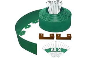 YEEBECA Bordure De Jardin Flexible, 10CM Hauteur 20M Longueur Kit de Bordure Jardin Exterieur avec 60 Pointes en Acier, 3MM Epaisseur