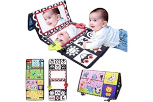 Zyluniy Giocattolo a specchio per bambini, supporto addominale pieghevole, giocattolo, giocattoli del tempo per bambini, carta di contrasto, libro di contrasto, libro in tessuto, specchio per bambini