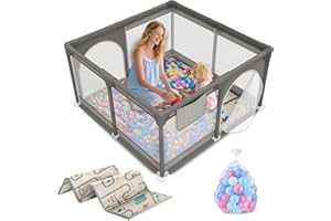 G TALECO GEAR Laufstall Baby mit Matte, Laufgitter Baby mit Atmungsaktivem Netz und Reißverschluss für Wohnungen, Kleinkinder Laufstall mit 4 Saugnäpfen, Innen&Außen (120 * 120cm)